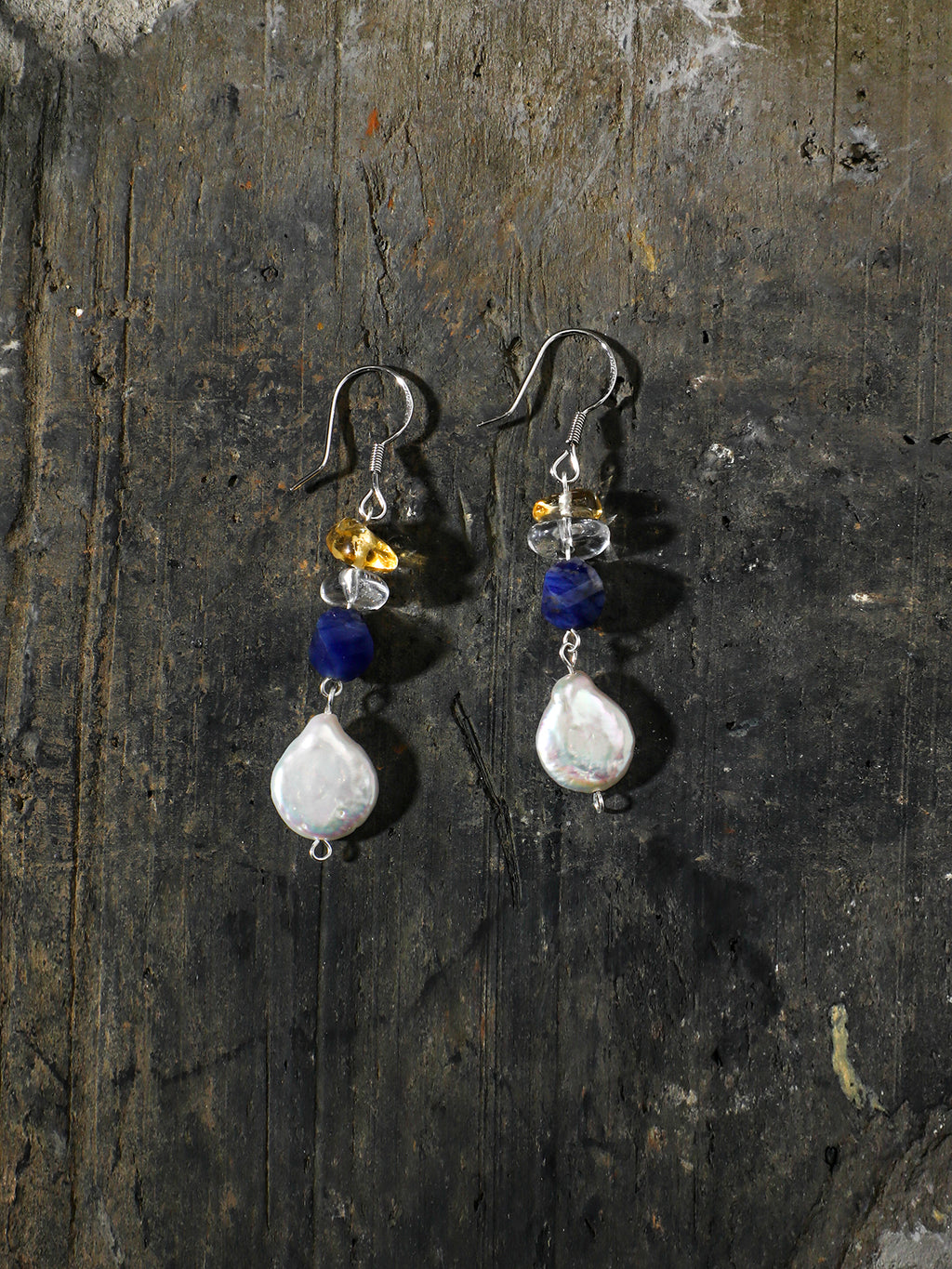 Water Trace — Baroque Pearl & Sodalite Drop Earrings