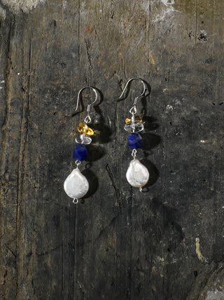 Water Trace — Baroque Pearl & Sodalite Drop Earrings