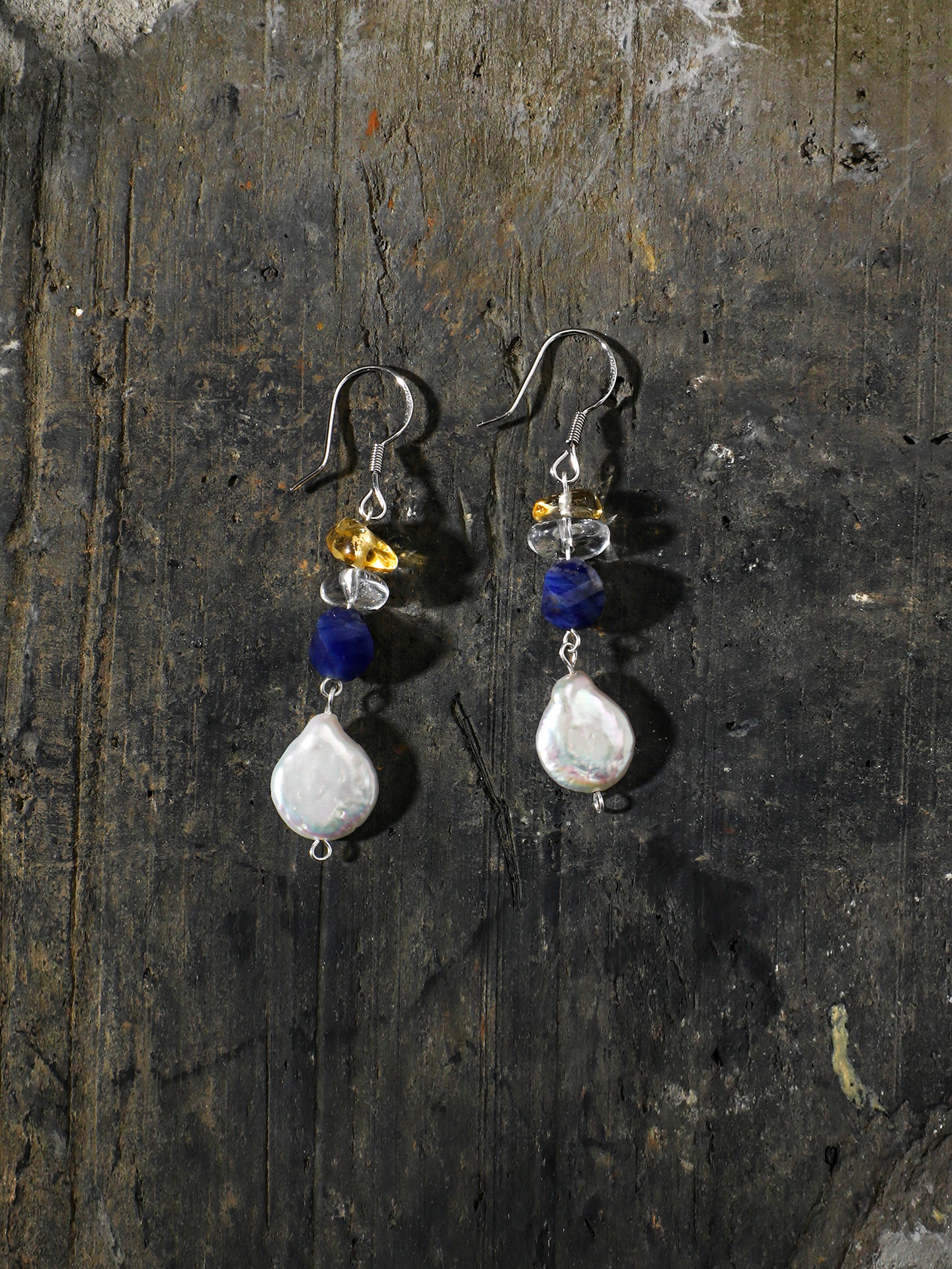 Water Trace — Baroque Pearl & Sodalite Drop Earrings