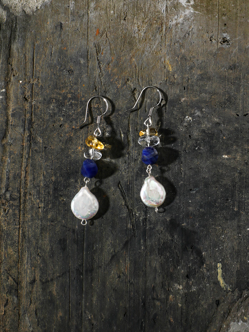 Water Trace — Baroque Pearl & Sodalite Drop Earrings