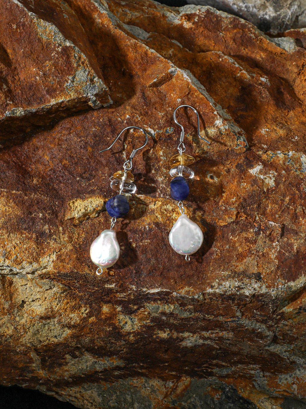 Water Trace — Baroque Pearl & Sodalite Drop Earrings