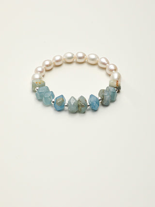 Moonlit Tide — Blue Calcite & Freshwater Pearl Bracelet