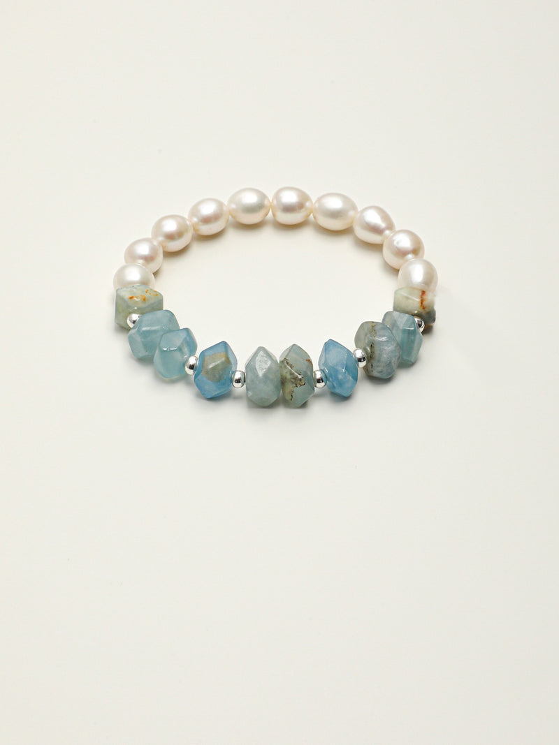 Moonlit Tide — Blue Calcite & Freshwater Pearl Bracelet