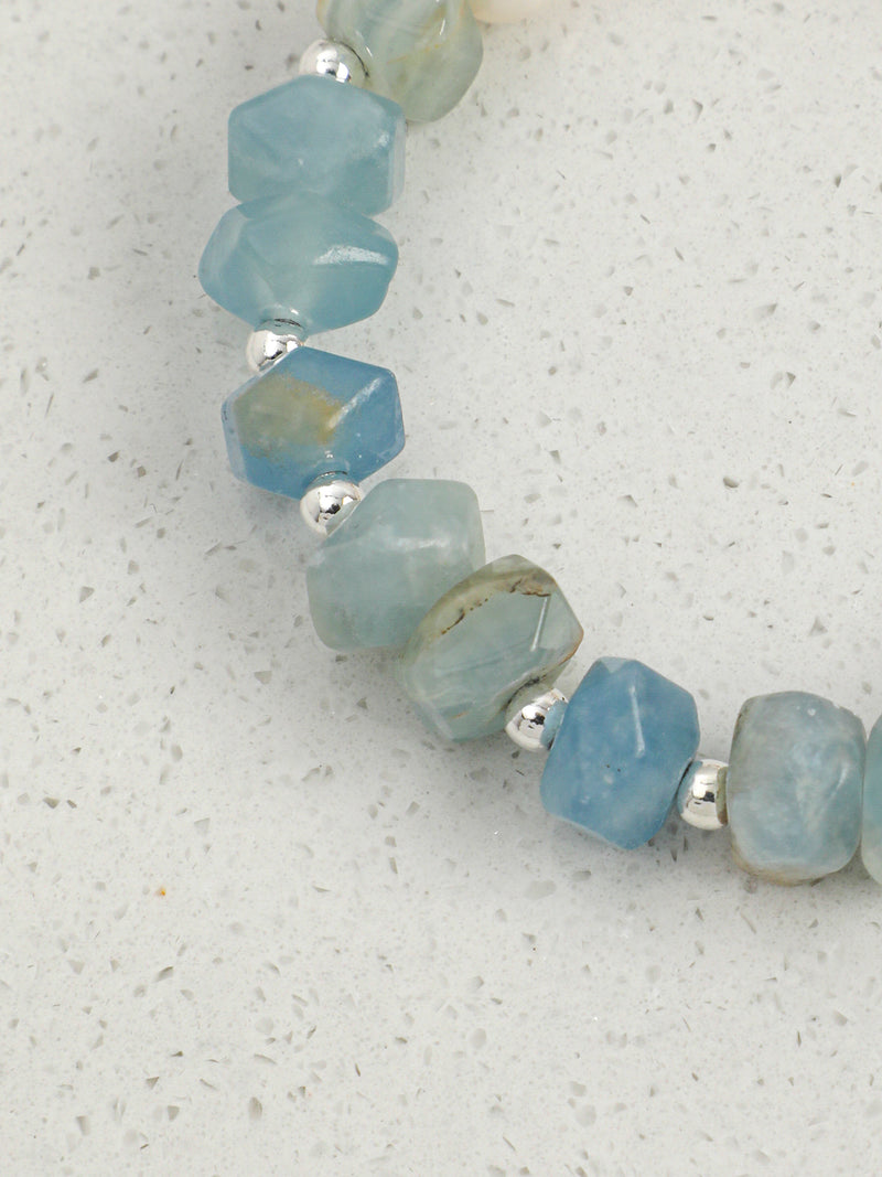 Moonlit Tide — Blue Calcite & Freshwater Pearl Bracelet