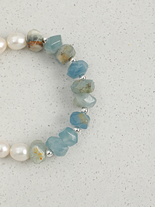 Moonlit Tide — Blue Calcite & Freshwater Pearl Bracelet