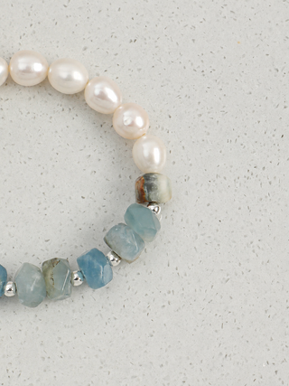 Moonlit Tide — Blue Calcite & Freshwater Pearl Bracelet