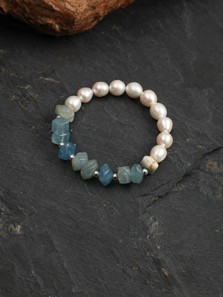 Moonlit Tide — Blue Calcite & Freshwater Pearl Bracelet