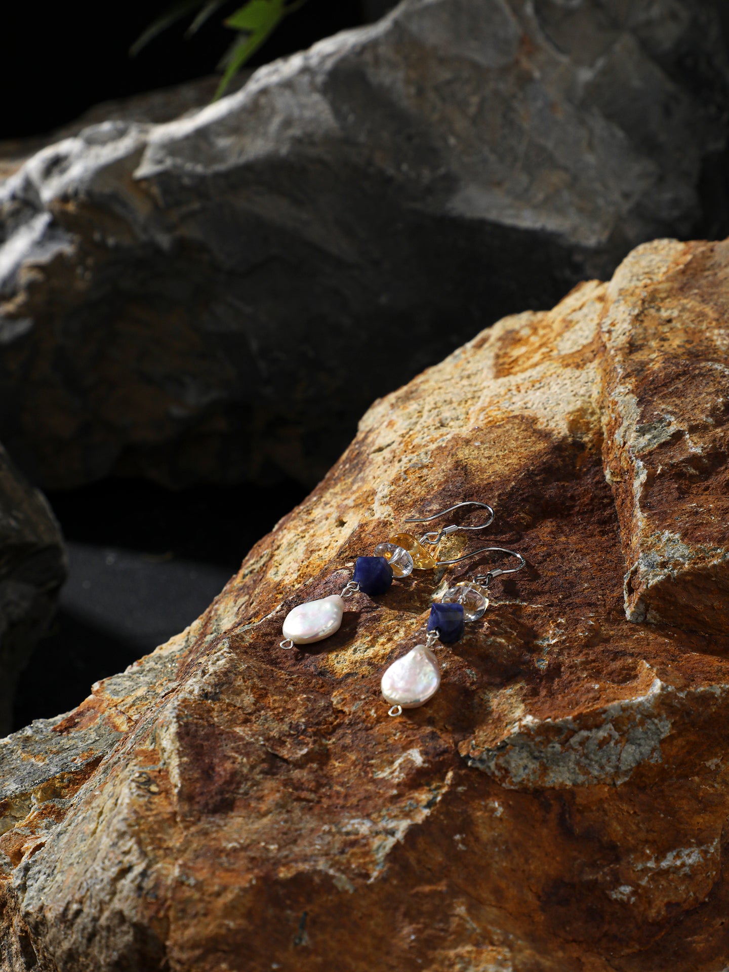 Water Trace — Baroque Pearl & Sodalite Drop Earrings