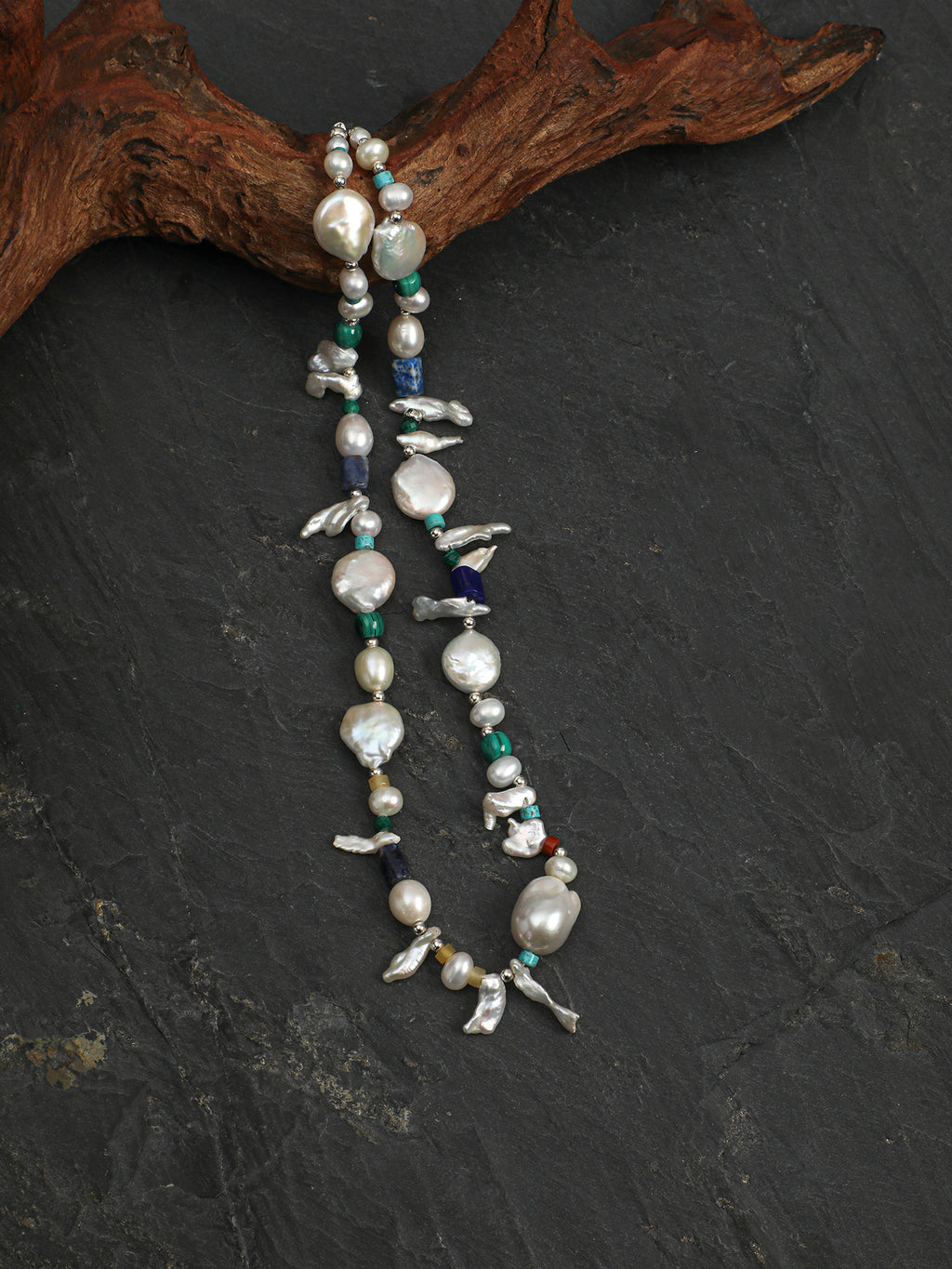 Silver Isles — Baroque Pearl & Mineral Necklace