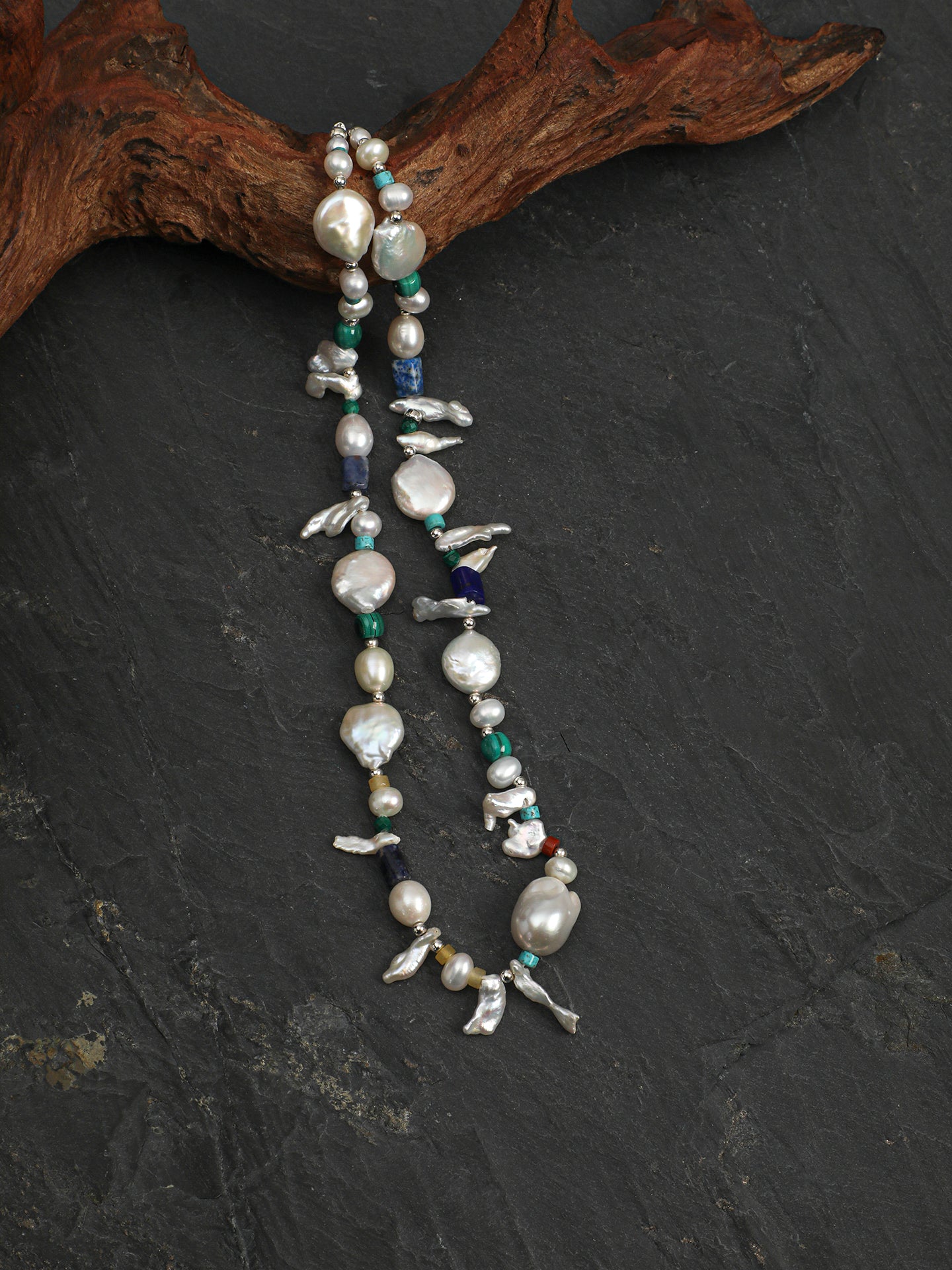 Silver Isles — Baroque Pearl & Mineral Necklace
