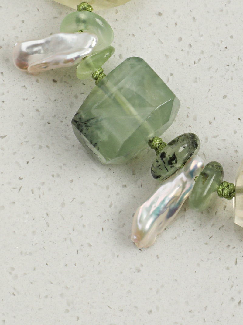 Verdant Glow — Prehnite & Citrine Pearl Bracelet