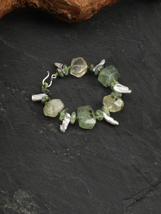 Verdant Glow — Prehnite & Citrine Pearl Bracelet