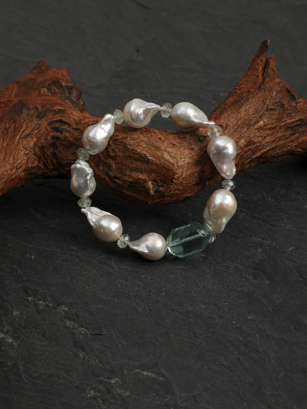 Verdant Tide — Fluorite & Baroque Pearl Bracelet