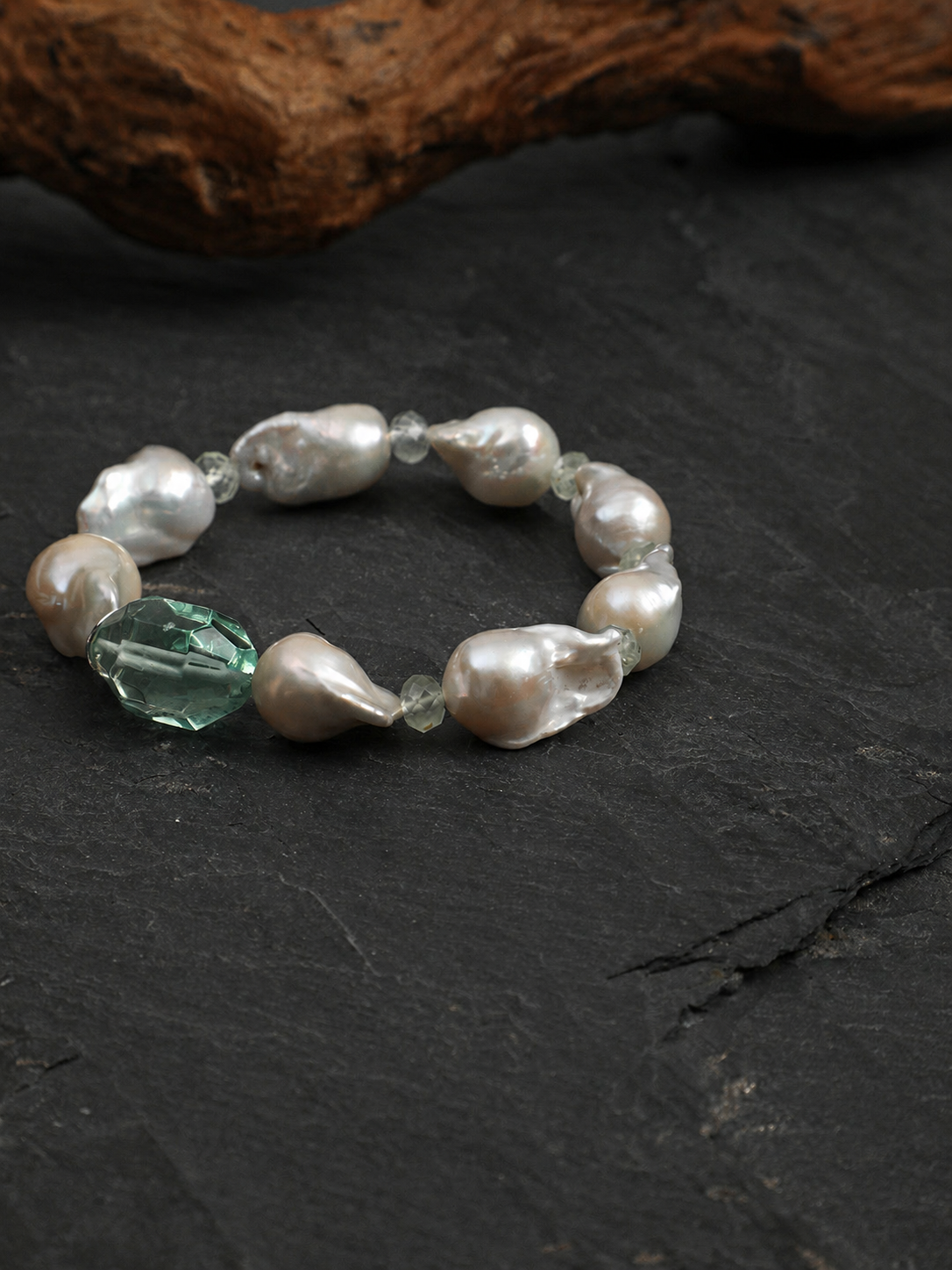 Verdant Tide — Fluorite & Baroque Pearl Bracelet