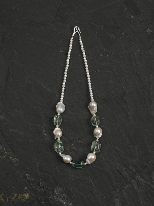 Mist Lagoon — Fluorite & Baroque Pearl Necklace