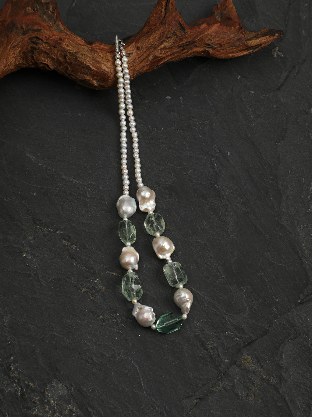 Mist Lagoon — Fluorite & Baroque Pearl Necklace