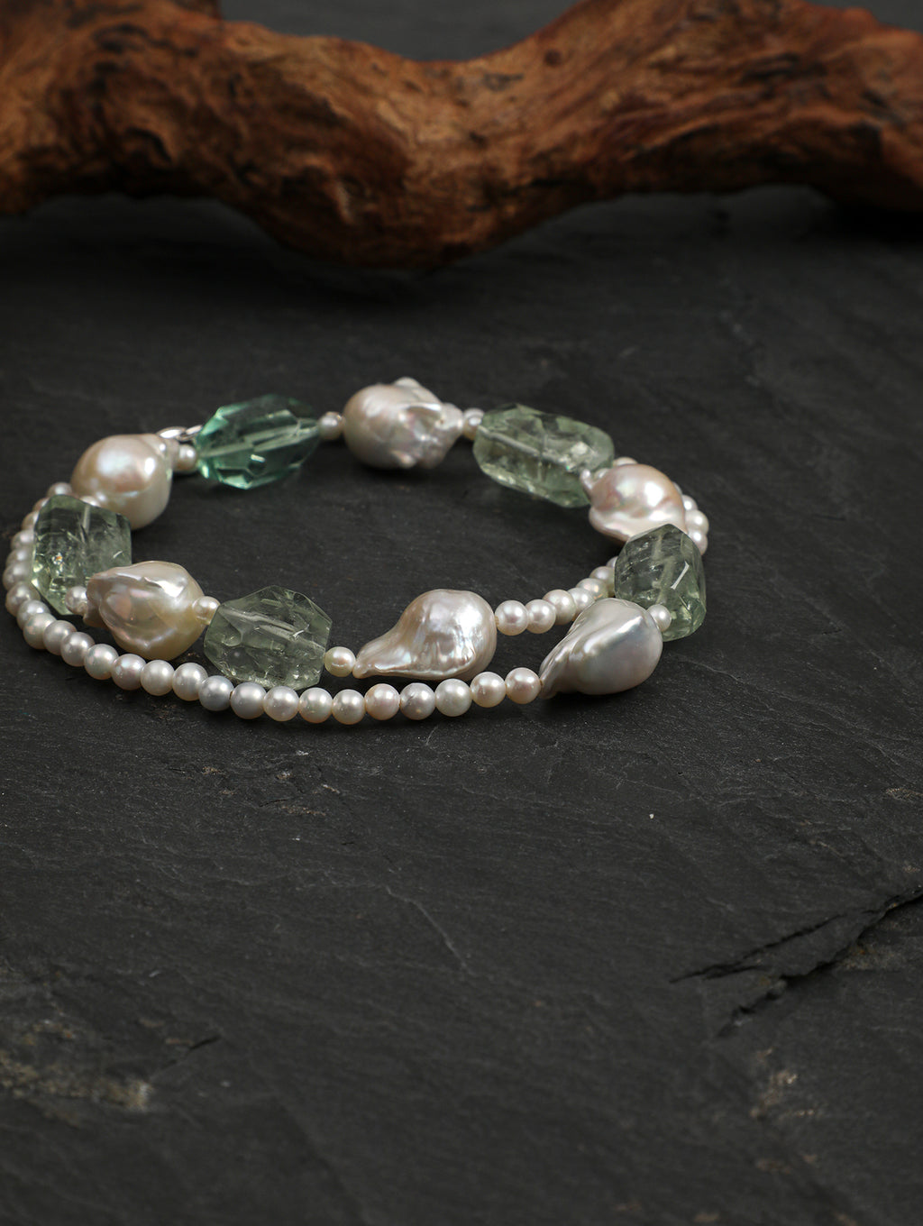 Mist Lagoon — Fluorite & Baroque Pearl Necklace