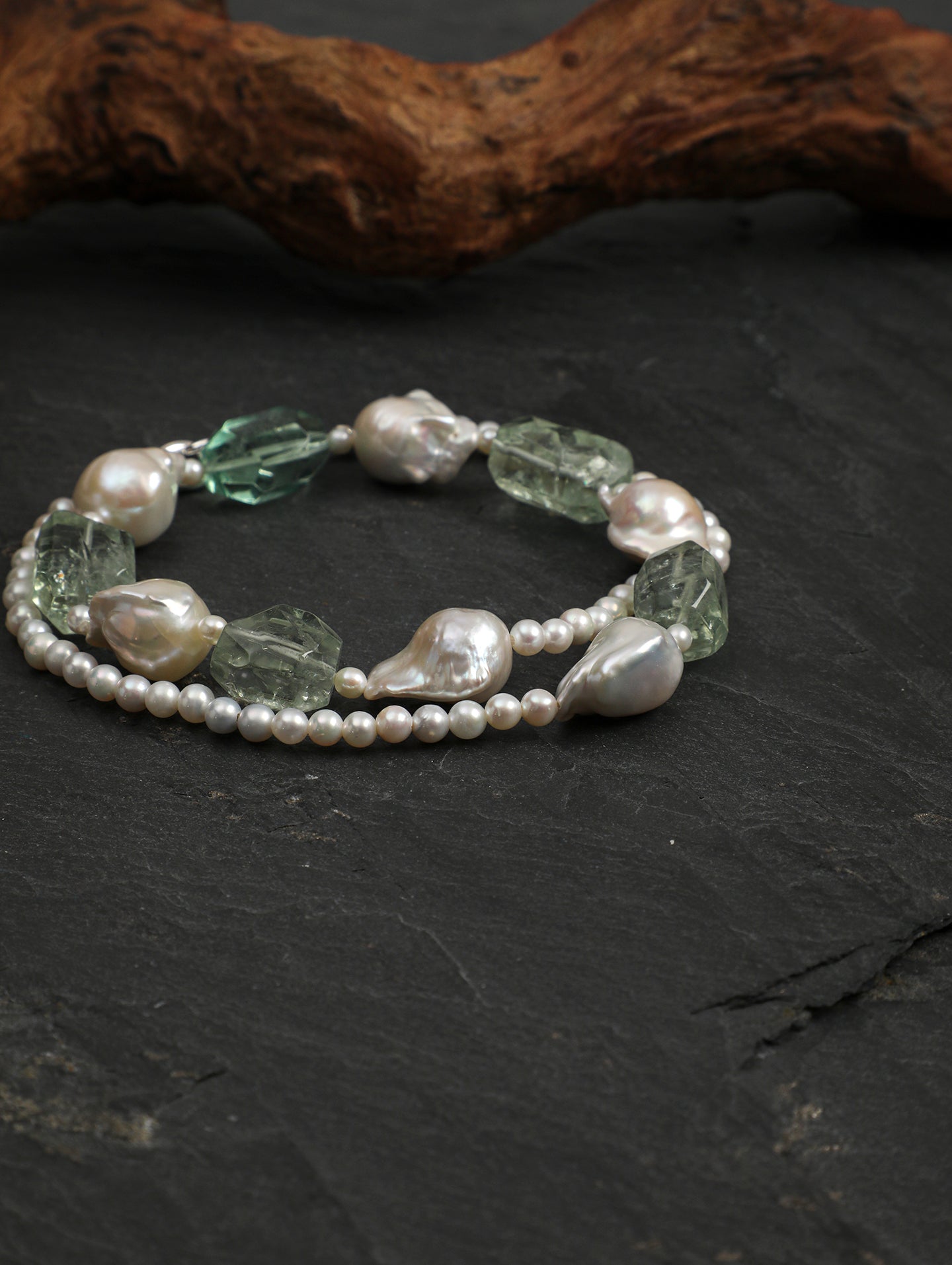 Mist Lagoon — Fluorite & Baroque Pearl Necklace