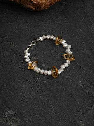 Golden Gleam — Citrine & Baroque Pearl Bracelet