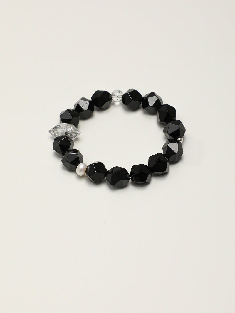 Obsidian Gleam — Black Agate & Freshwater Pearl Bracelet