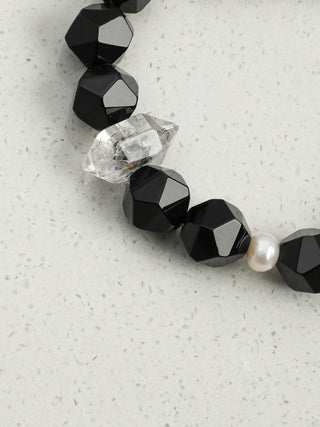Obsidian Gleam — Black Agate & Freshwater Pearl Bracelet
