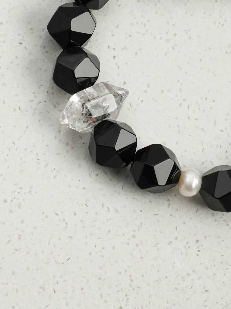 Obsidian Gleam — Black Agate & Freshwater Pearl Bracelet