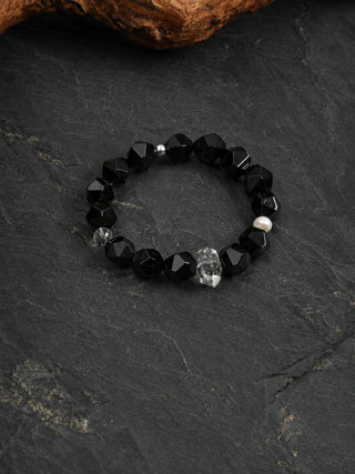 Obsidian Gleam — Black Agate & Freshwater Pearl Bracelet