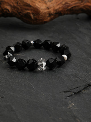 Obsidian Gleam — Black Agate & Freshwater Pearl Bracelet