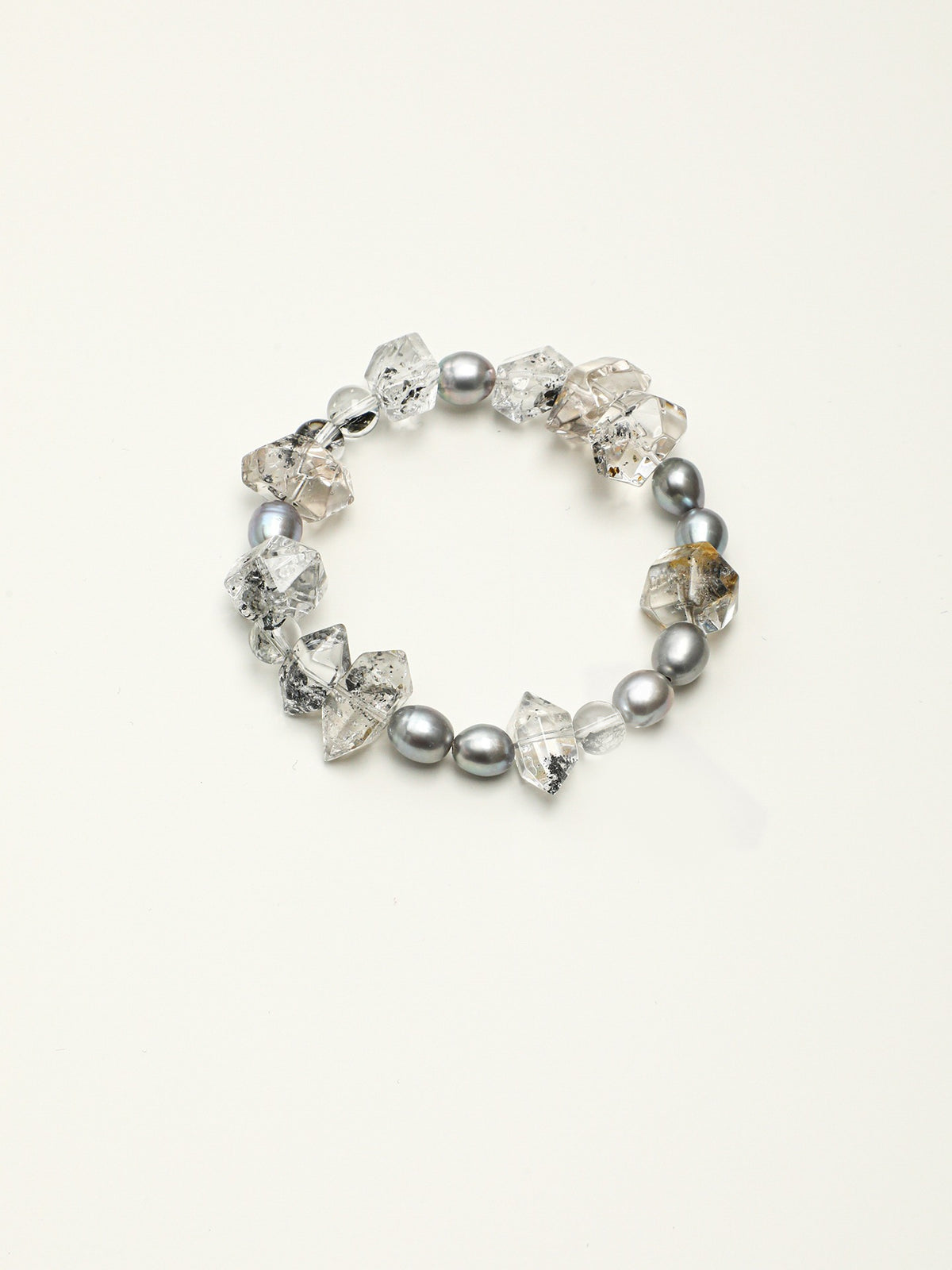 Silver Veil — Black Phantom Quartz & Pearl Bracelet