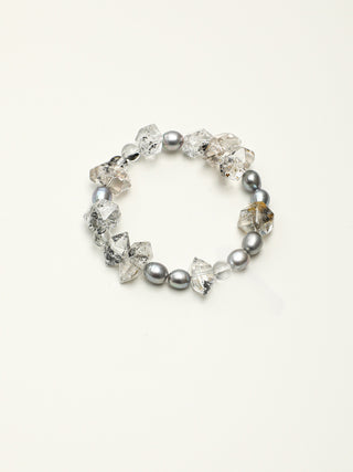 Silver Veil — Black Phantom Quartz & Pearl Bracelet
