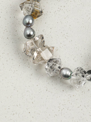 Silver Veil — Black Phantom Quartz & Pearl Bracelet
