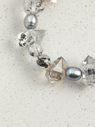 Silver Veil — Black Phantom Quartz & Pearl Bracelet