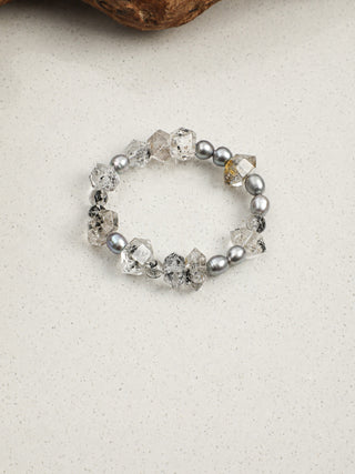 Silver Veil — Black Phantom Quartz & Pearl Bracelet