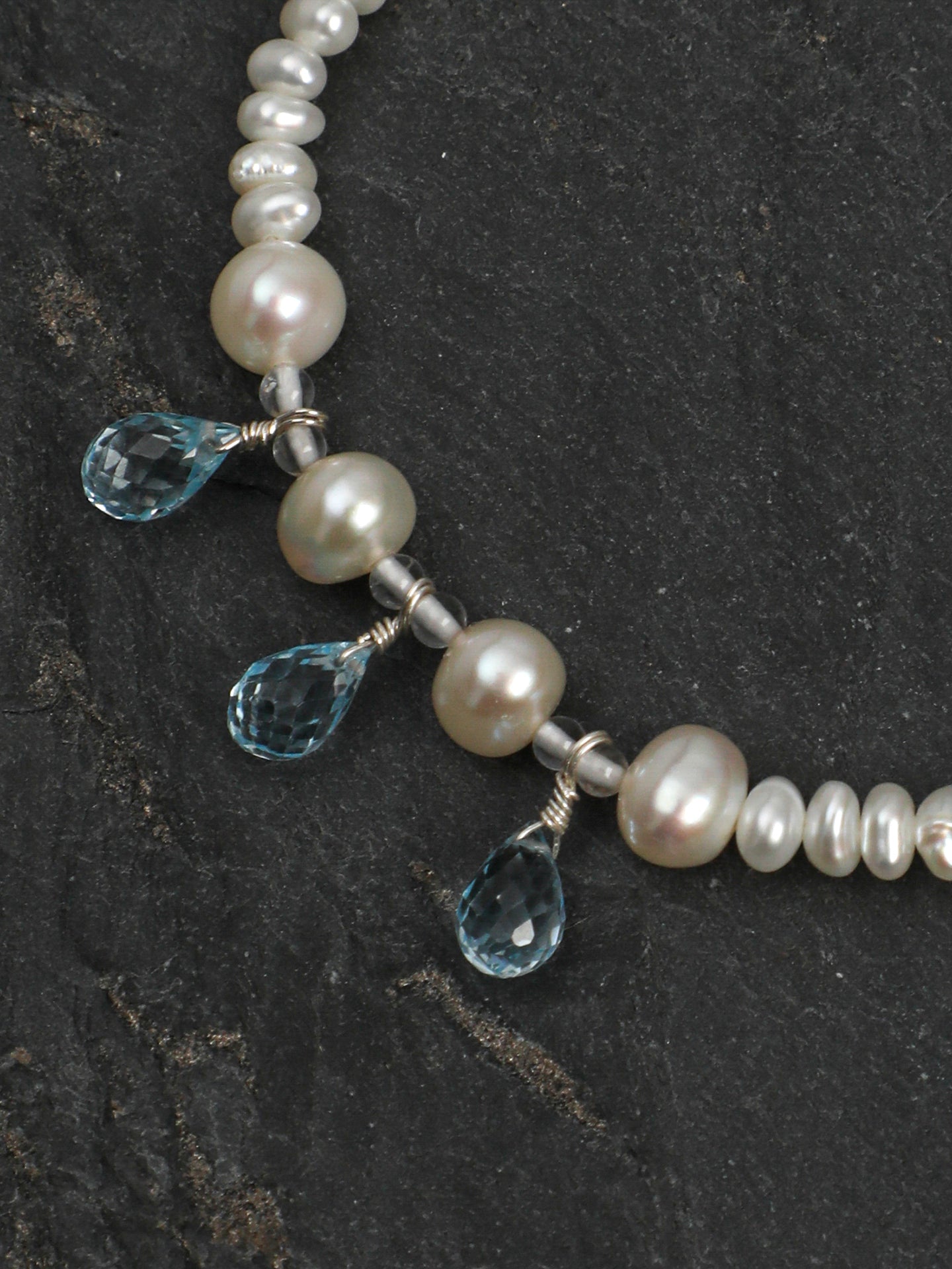 Crystal Cascade — Pearl & Blue Topaz Bracelet