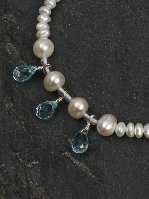 Crystal Cascade — Pearl & Blue Topaz Bracelet