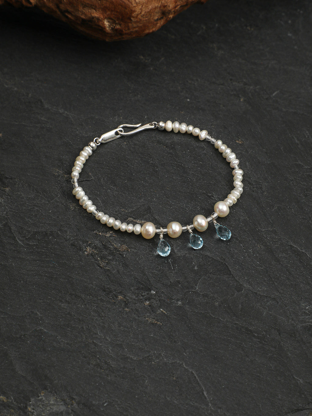 Crystal Cascade — Pearl & Blue Topaz Bracelet
