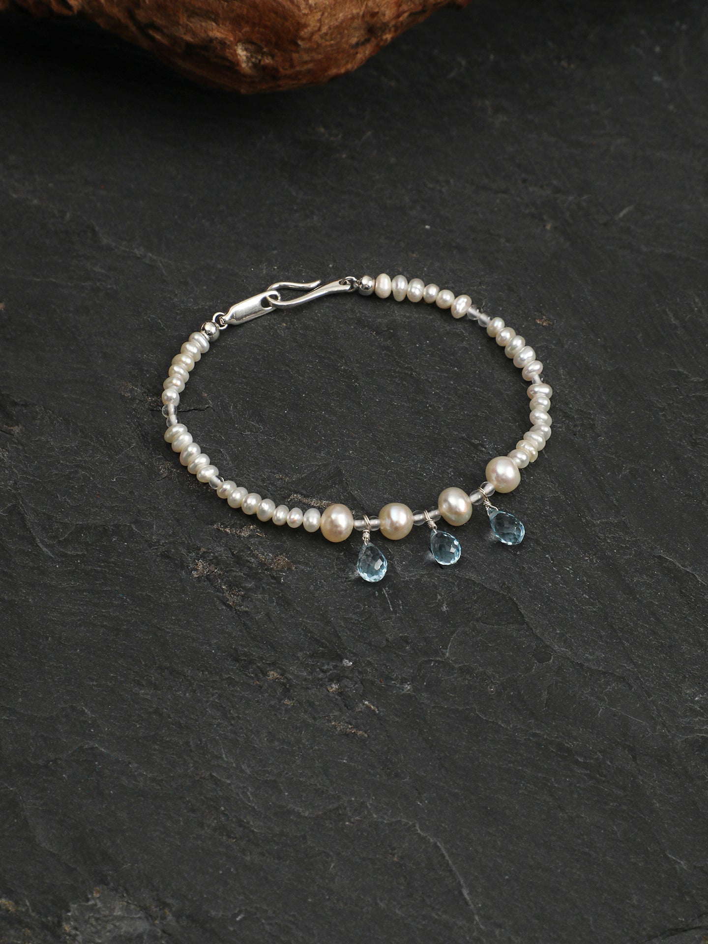 Crystal Cascade — Pearl & Blue Topaz Bracelet