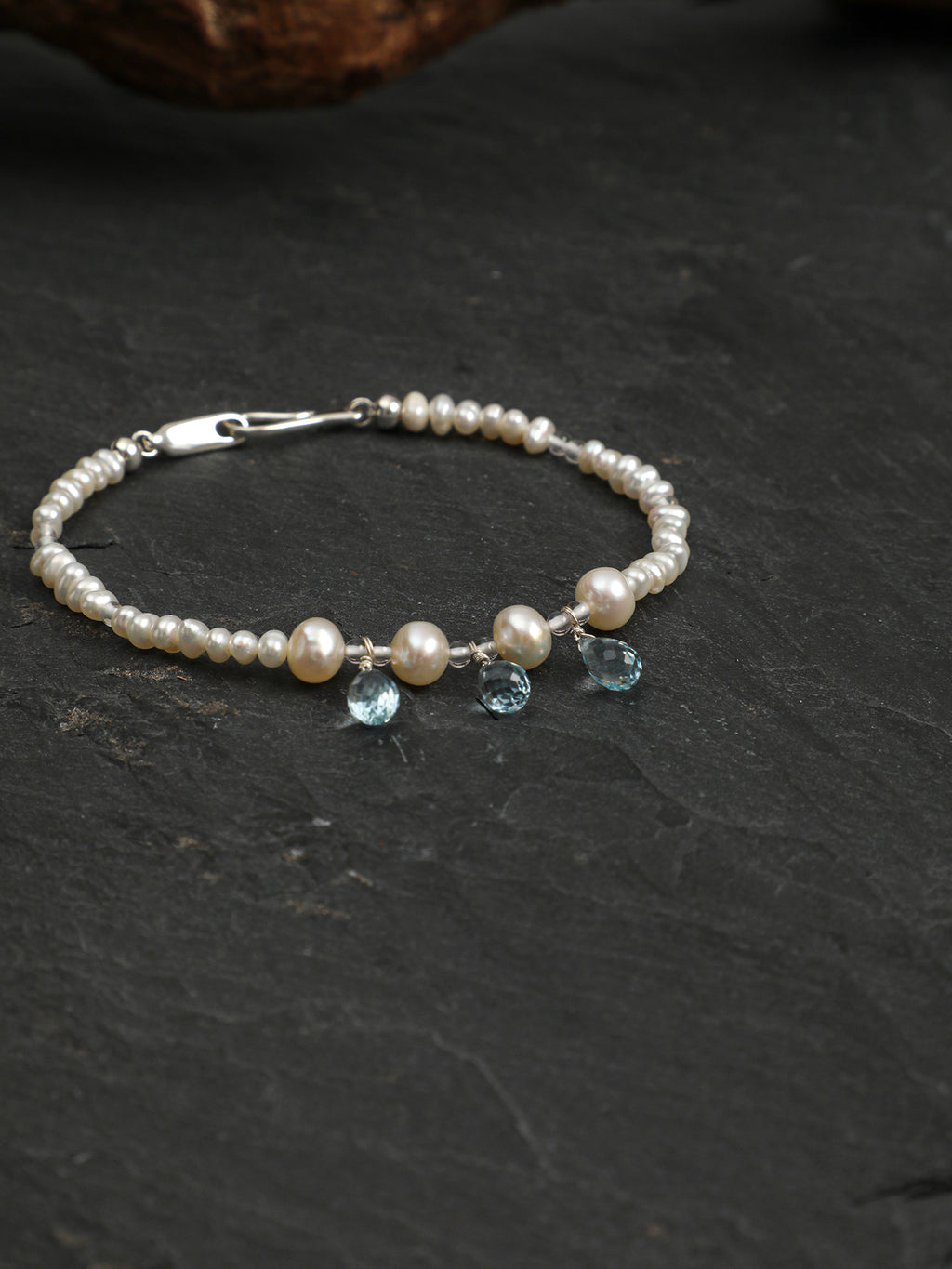 Crystal Cascade — Pearl & Blue Topaz Bracelet