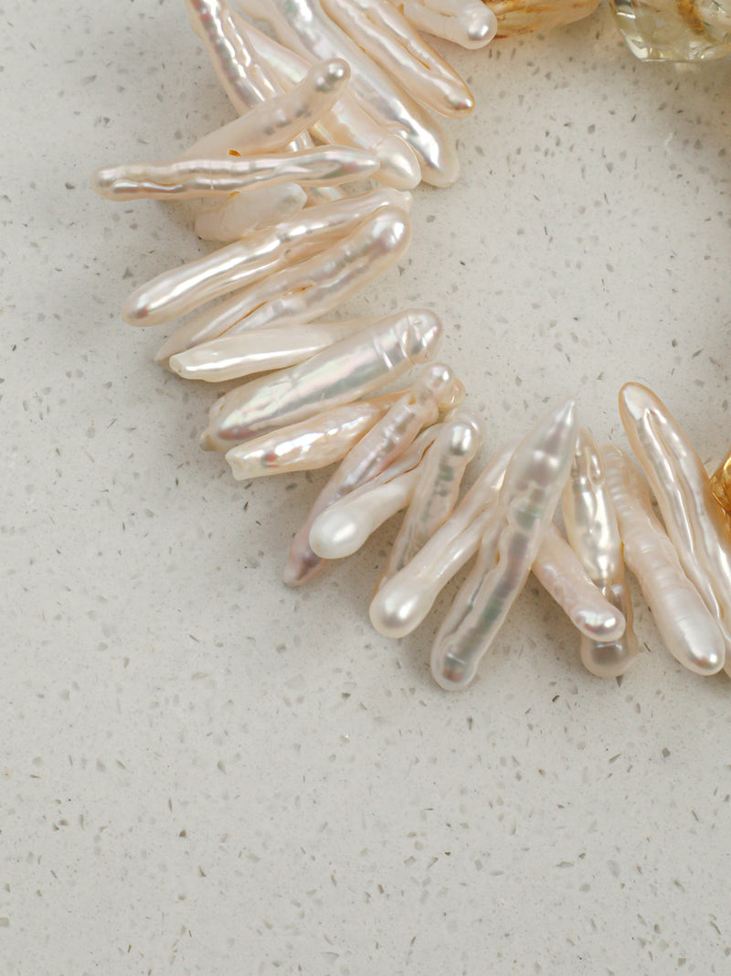 Golden Current — Citrine & Baroque Pearl Bracelet