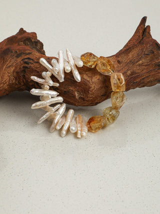 Golden Current — Citrine & Baroque Pearl Bracelet