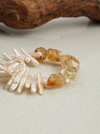 Golden Current — Citrine & Baroque Pearl Bracelet