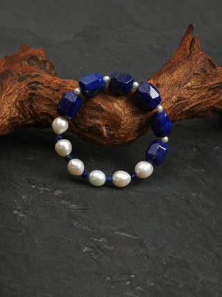 Indigo Tide — Lapis Lazuli & Freshwater Pearl Bracelet