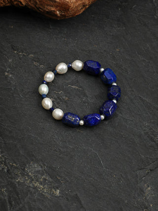 Indigo Tide — Lapis Lazuli & Freshwater Pearl Bracelet