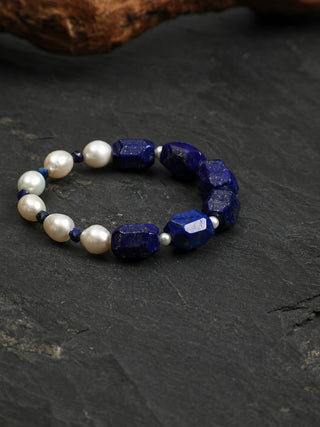 Indigo Tide — Lapis Lazuli & Freshwater Pearl Bracelet