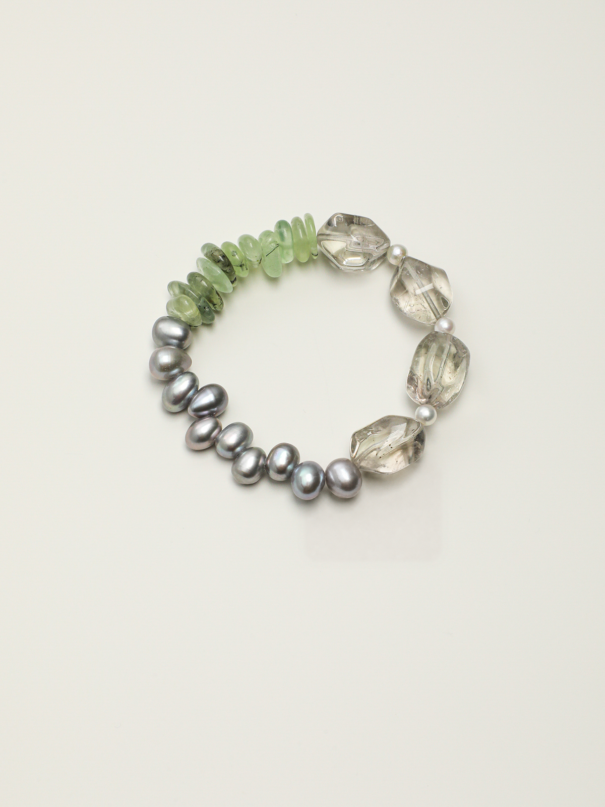 Verdant Mist — Green Crystal & Freshwater Pearl Bracelet