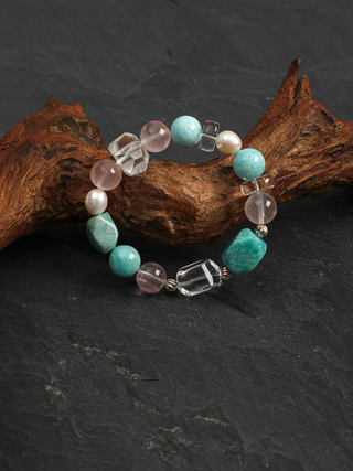 Blush Lagoon — Amazonite & Rose Quartz Bracelet