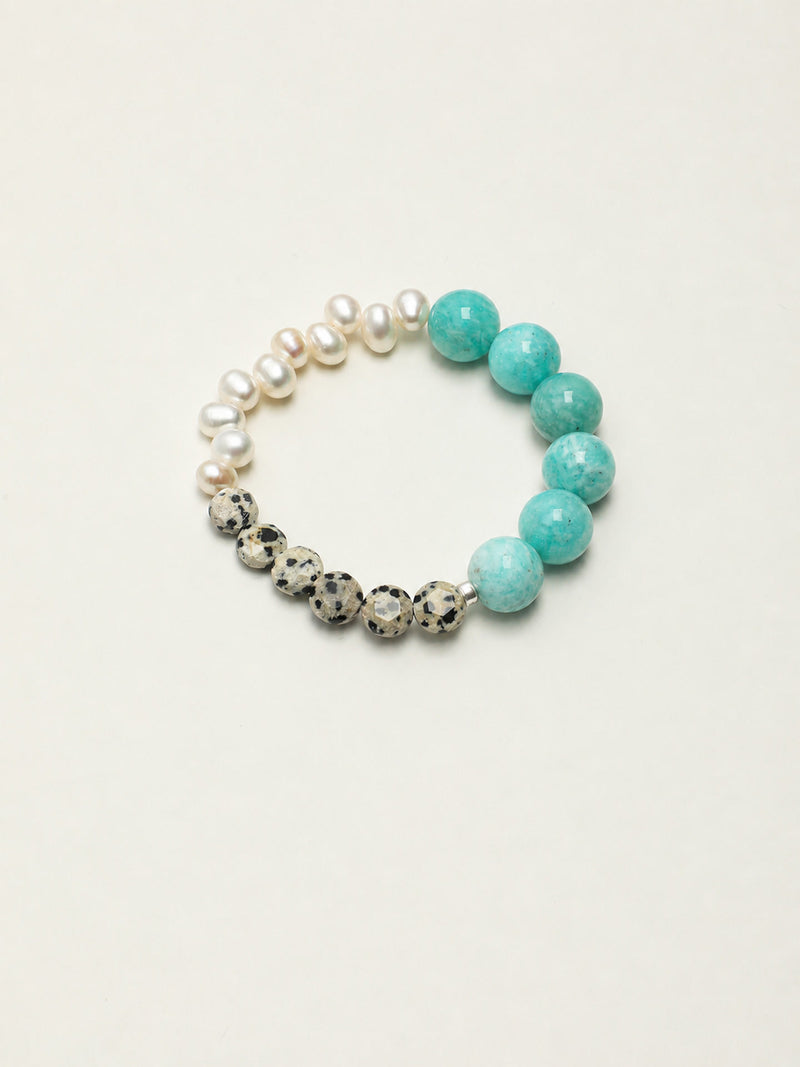 Lagoon Speckle — Amazonite & Freshwater Pearl Bracelet