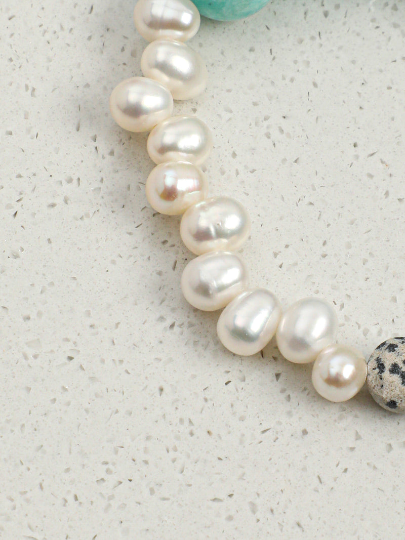 Lagoon Speckle — Amazonite & Freshwater Pearl Bracelet