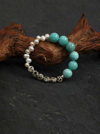 Lagoon Speckle — Amazonite & Freshwater Pearl Bracelet