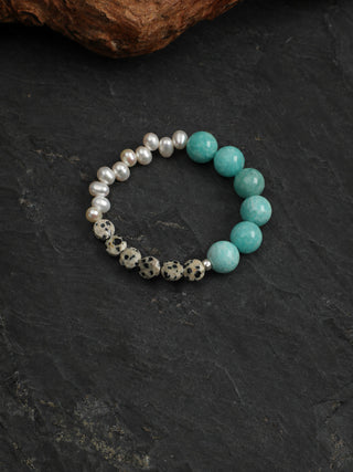 Lagoon Speckle — Amazonite & Freshwater Pearl Bracelet
